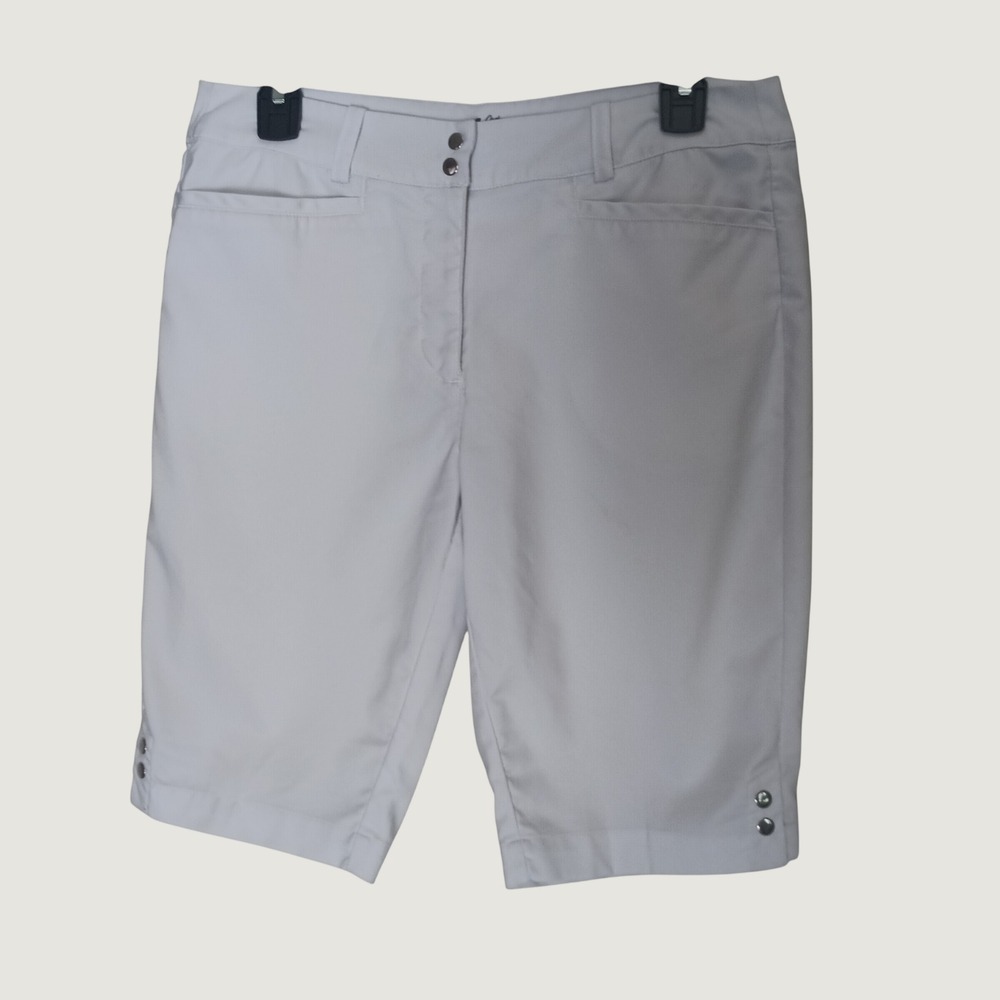 Lady Pinseeker Performance Golf Shorts Women 6 White Bermuda Snap Hem Athletic